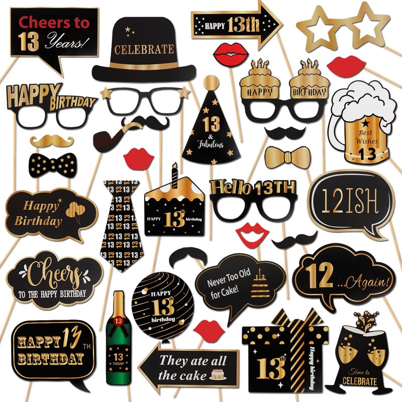 LINGTEER Happy 13th Birthday Party Photo Booth Props,Cheers to 13th Birthday Thirteen Years Old Bday Party Centerpieces Props Decorations Sign. - Image 1